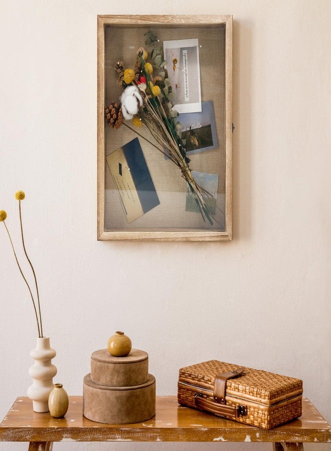 GraduationMall 13x16 Shadow Box Frame Solid Wood Glass Door Display Case with Linen Back and 6 Stick Pins,1.5 inches Interior Depth,Ideal for Memorabilia Pictures Flowers Medals Tickets - Image 2