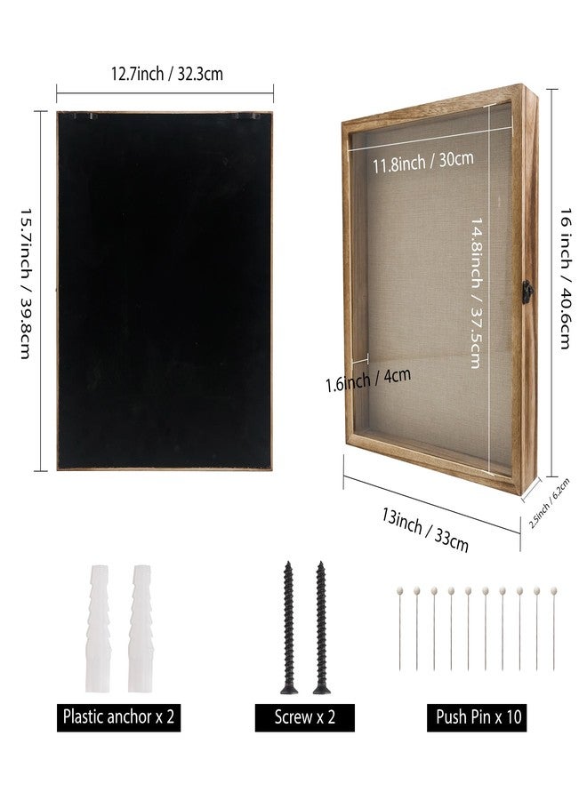 GraduationMall 13x16 Shadow Box Frame Solid Wood Glass Door Display Case with Linen Back and 6 Stick Pins,1.5 inches Interior Depth,Ideal for Memorabilia Pictures Flowers Medals Tickets - Image 5