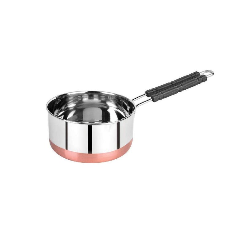 JGS Stainless Steel Copper Coated Flat Stove Bottom Sauce and Milk Pan Tea Coffee Pot Tapeli with Tea Strainer Combo Silver_1 L - Image 3