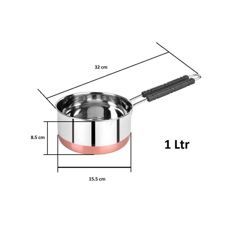 JGS Stainless Steel Copper Coated Flat Stove Bottom Sauce and Milk Pan Tea Coffee Pot Tapeli with Tea Strainer Combo Silver_1 L - Image 5