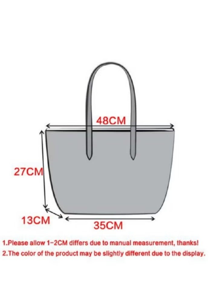 LACOSTE Lacoste Women's L12.12 Concept Fashion Versatile Large Capacity Zipper Shoulder Bag ,Tote Bag ,wide-style tote bag, Red/White  - Image 2