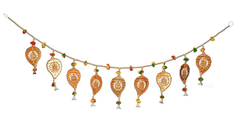 Evisha Elegant Designer Golden Lakshmi Ganesh Leaves Door Hanging Toran Bandhanwar for Diwali Decoration Home Decor3 Ft - Image 2