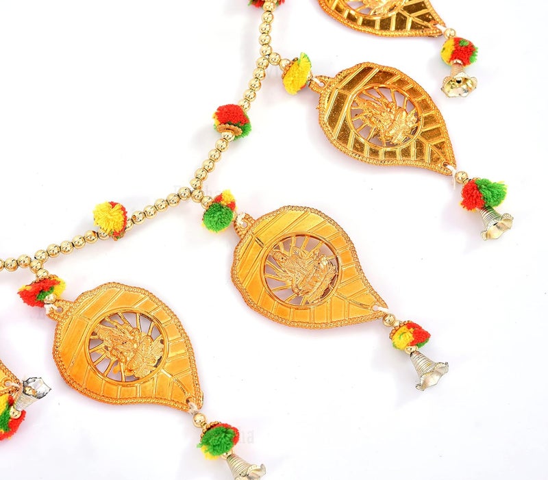 Evisha Elegant Designer Golden Lakshmi Ganesh Leaves Door Hanging Toran Bandhanwar for Diwali Decoration Home Decor3 Ft - Image 3