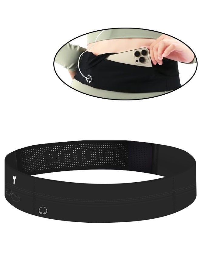 Ultra Slim Running Belt for Women and Men, Adjustable Waterproof and Sweat Resistant Waist Pack with Phone Holder, Secure Storage for Keys and Cards, Jogging Bicycle Waist Bag, Black - Image 1