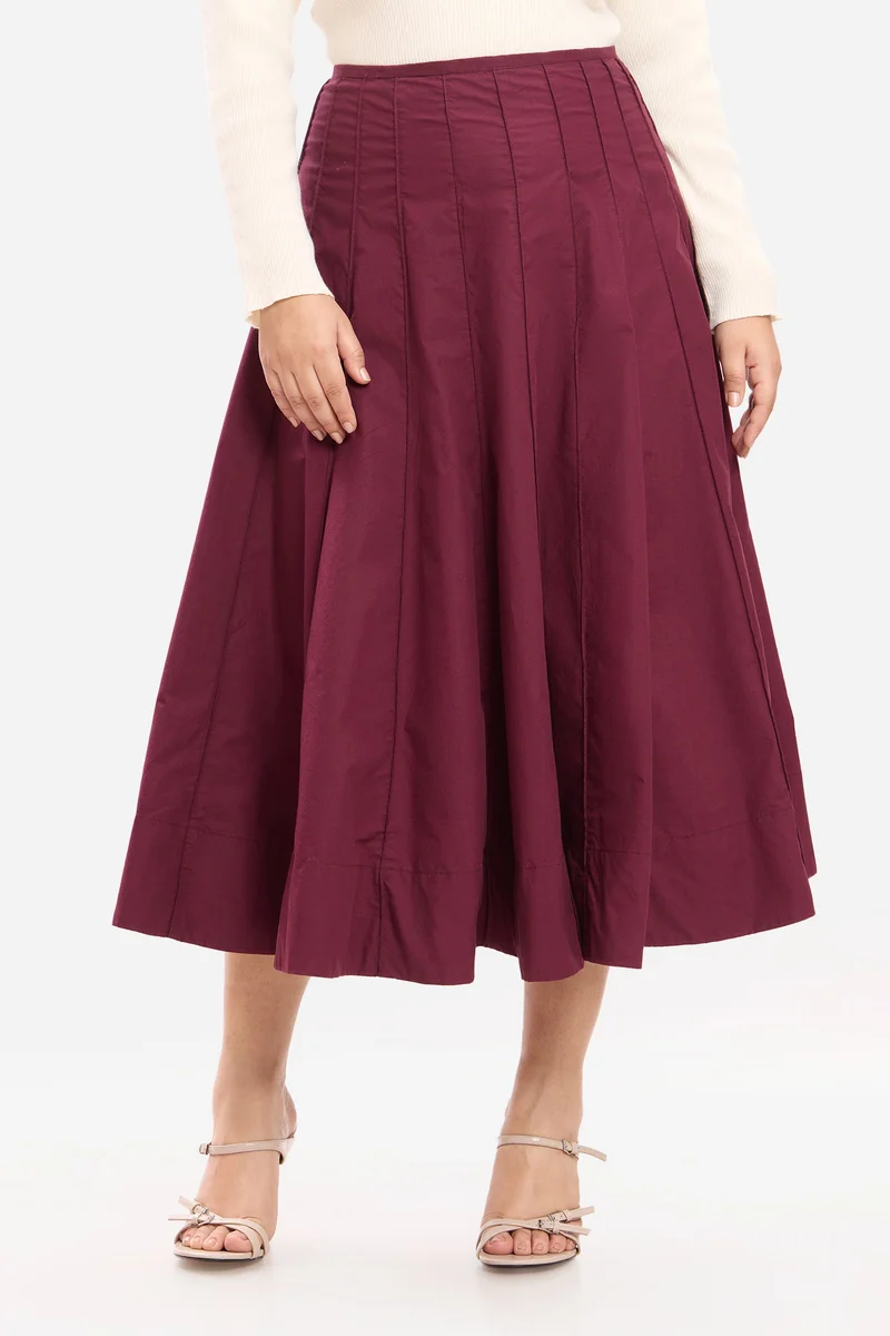 فيرجيو Solid Cotton Panelled Flared Plus Size Skirt for Women