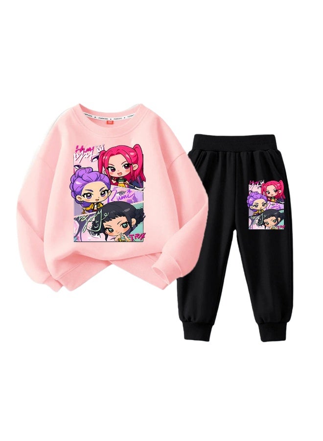general KPop Demon Hunters girls sweater children's casual western style fashionable long-sleeved trousers two-piece suit - Image 1