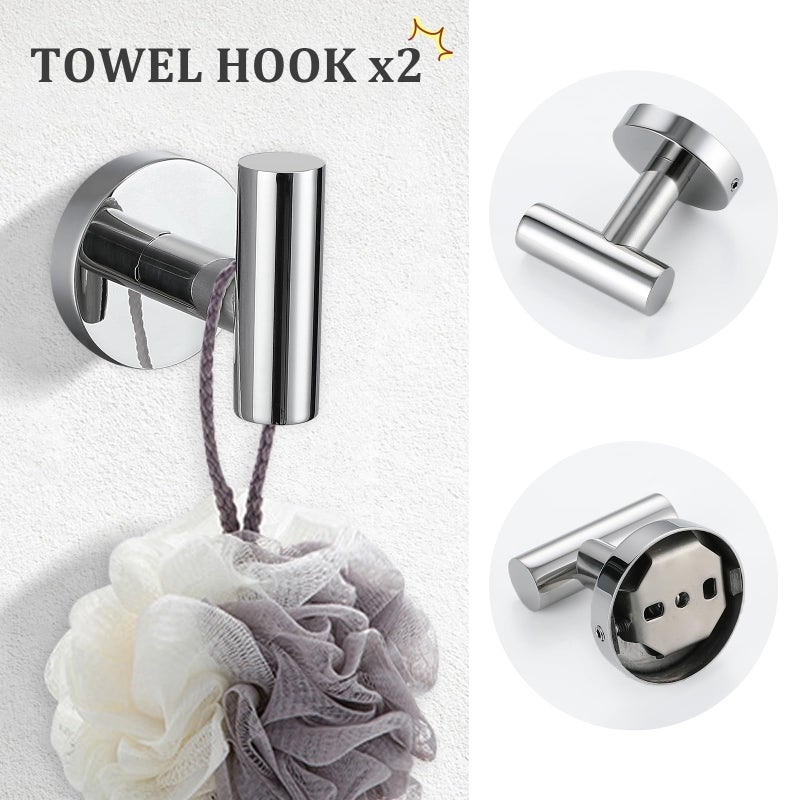 TURS Chrome 5 Piece Bathroom Hardware Set  SUS304 Stainless Steel 24 Inch Bath Towel Bar Set  Round Bathroom Accessories Kit Wall Mounted - Image 5