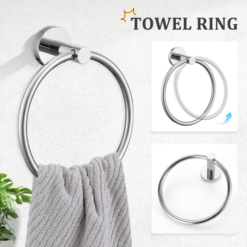 TURS Chrome 5 Piece Bathroom Hardware Set  SUS304 Stainless Steel 24 Inch Bath Towel Bar Set  Round Bathroom Accessories Kit Wall Mounted - Image 3