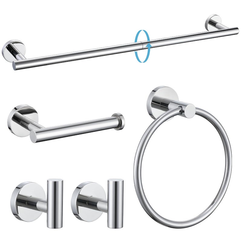 TURS Chrome 5 Piece Bathroom Hardware Set  SUS304 Stainless Steel 24 Inch Bath Towel Bar Set  Round Bathroom Accessories Kit Wall Mounted - Image 1