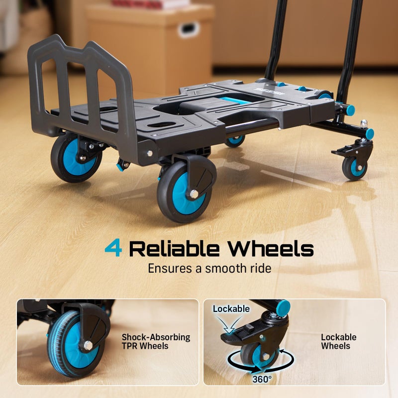 SEESII Foldable Dolly Cart with Wheels, 330 lbs Max Capacity Portable Hand Cart, 2-in-1 Heavy Duty Folding Hand Truck with Adjustable Retractable Handle for Moving, Delivery, Warehouse Use - Image 4