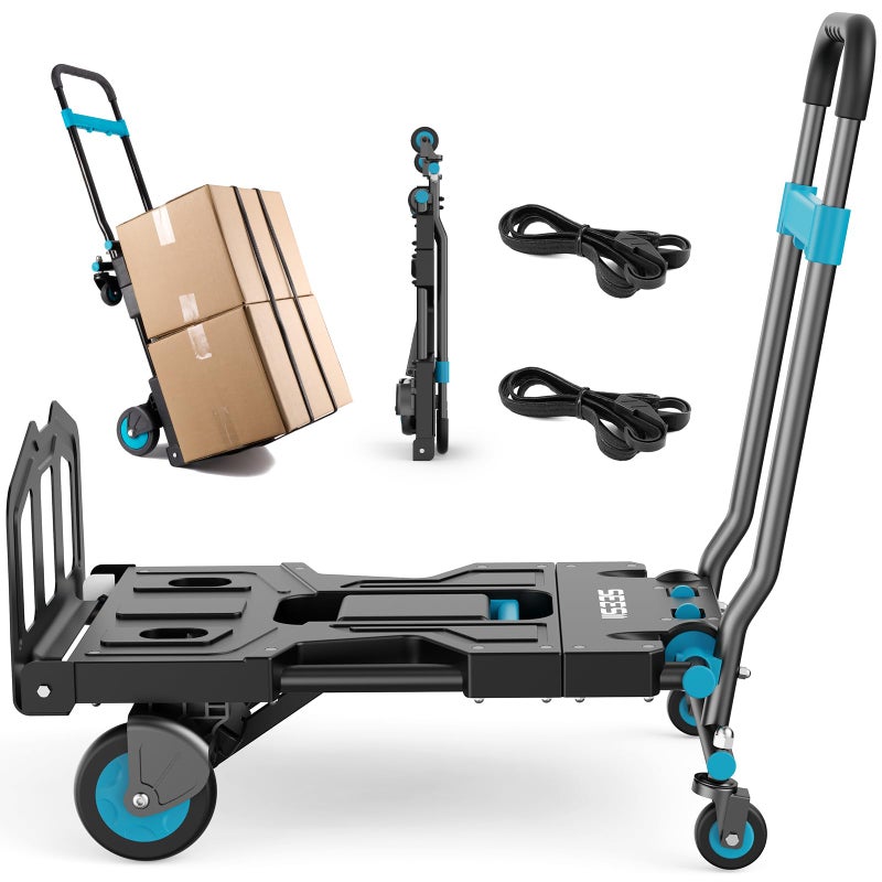 SEESII Foldable Dolly Cart with Wheels, 330 lbs Max Capacity Portable Hand Cart, 2-in-1 Heavy Duty Folding Hand Truck with Adjustable Retractable Handle for Moving, Delivery, Warehouse Use - Image 1