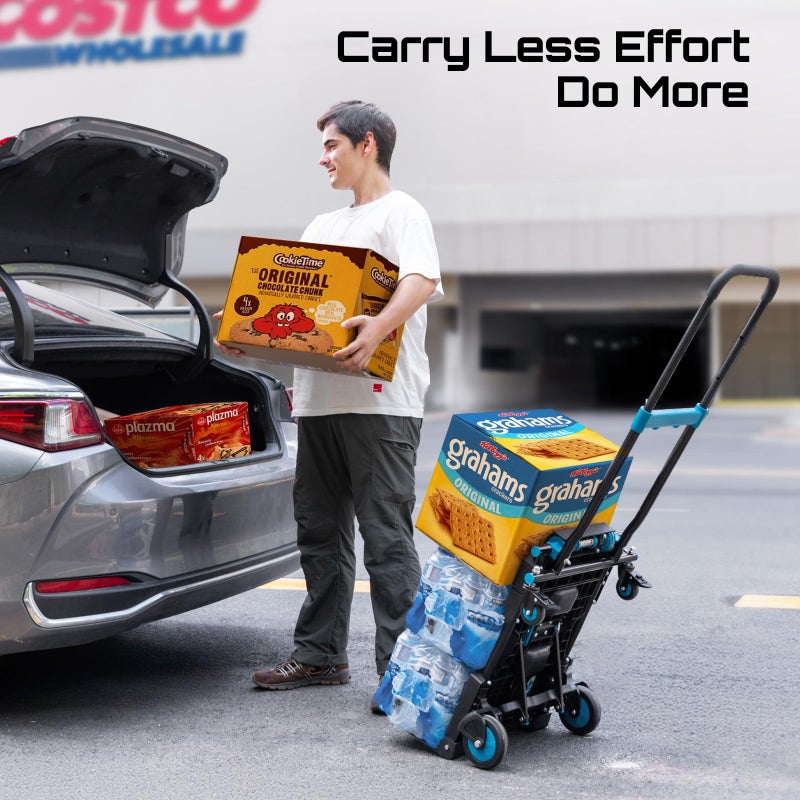 SEESII Foldable Dolly Cart with Wheels, 330 lbs Max Capacity Portable Hand Cart, 2-in-1 Heavy Duty Folding Hand Truck with Adjustable Retractable Handle for Moving, Delivery, Warehouse Use - Image 2