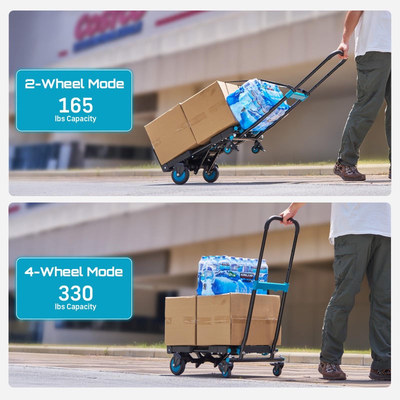 SEESII Foldable Dolly Cart with Wheels, 330 lbs Max Capacity Portable Hand Cart, 2-in-1 Heavy Duty Folding Hand Truck with Adjustable Retractable Handle for Moving, Delivery, Warehouse Use - Image 3