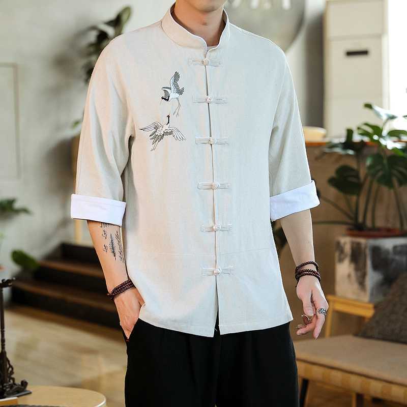 Physiotherapist Work Clothes Short-sleeved Shirt Mens Top Traditional Chinese Medicine Health Care Hall Massage Foot Therapy Vintage Zen Clothing hemp natural color