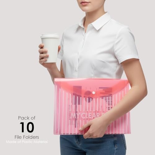 Shuban Premium A4 File Folder with Button Closure | Document Organizer for Office, School & Travel | Waterproof Plastic Folder (10 Pcs) - Image 3