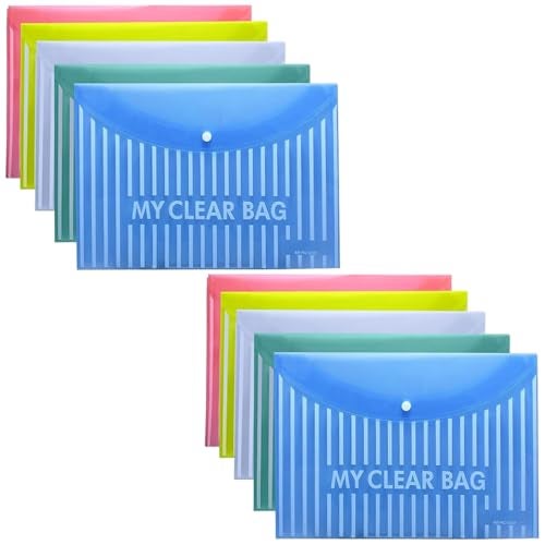 Shuban Premium A4 File Folder with Button Closure | Document Organizer for Office, School & Travel | Waterproof Plastic Folder (10 Pcs) - Image 1