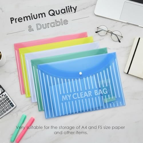 Shuban Premium A4 File Folder with Button Closure | Document Organizer for Office, School & Travel | Waterproof Plastic Folder (10 Pcs) - Image 4