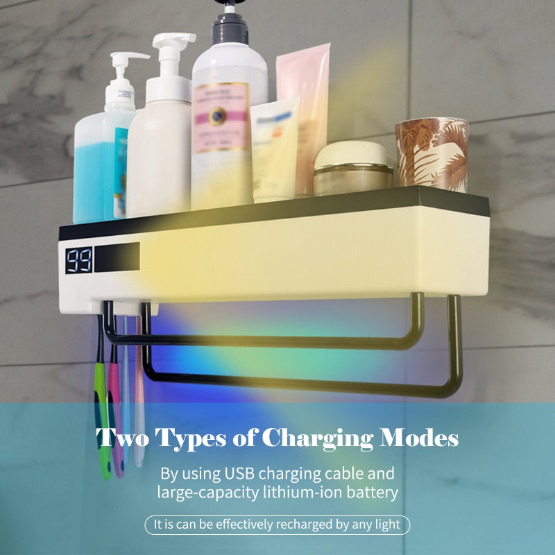 UV Toothbrush Sanitizer White & Black Energy-saving Solar-powered 1200mAh Battery - Easy No-damage Wall Installation Toothbrush Rack for Bathroom Countertop & Family Use - Image 3