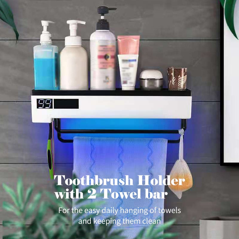 UV Toothbrush Sanitizer White & Black Energy-saving Solar-powered 1200mAh Battery - Easy No-damage Wall Installation Toothbrush Rack for Bathroom Countertop & Family Use - Image 2