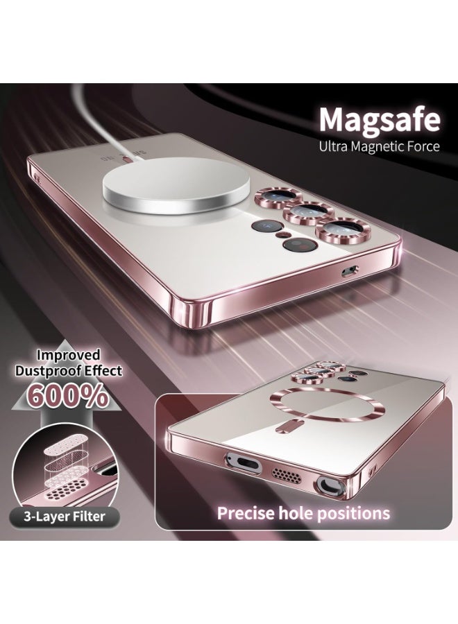 ACLIX Magnetic Case for Samsung S25 Ultra, Case Clear, [Compatible with Magsafe, Built-in Camera Lens Protector] | Pink - Image 3