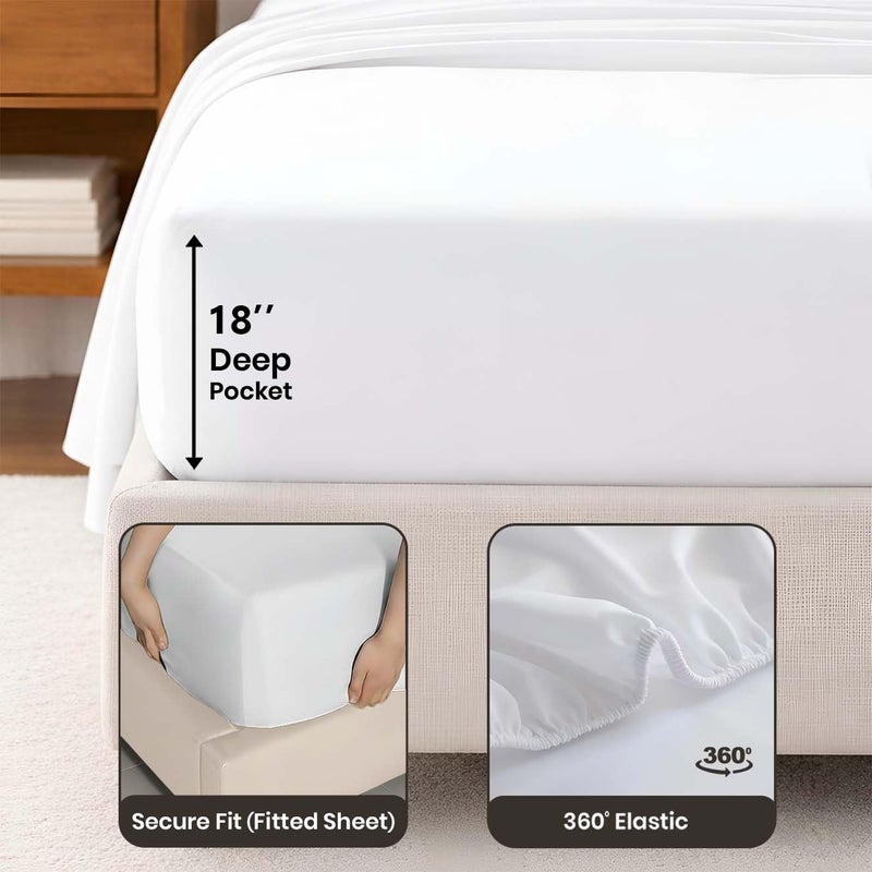 SGI bedding 1000 Thread Count Sheet Set Queen - 100% Egyptian Cotton Sheets â€“ 18" Luxury Deep Pocket Bedding - Soft, Breathable & Premium - Hotel Sheets - White - Image 3