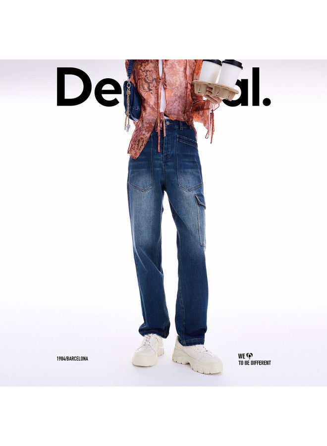 DESIGUAL [موضة إسبانية فاخرة] 25 وصول جديد لخريف/شتاء جينز نسائي فضفاض بقصة مستقيمة بأسلوب كارغو - Image 5