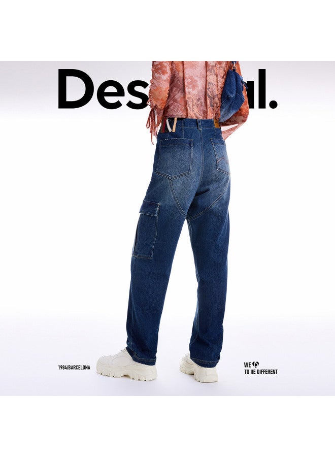 DESIGUAL [موضة إسبانية فاخرة] 25 وصول جديد لخريف/شتاء جينز نسائي فضفاض بقصة مستقيمة بأسلوب كارغو - Image 4