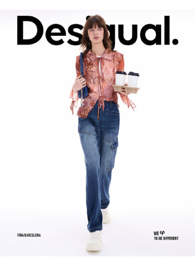 DESIGUAL [موضة إسبانية فاخرة] 25 وصول جديد لخريف/شتاء جينز نسائي فضفاض بقصة مستقيمة بأسلوب كارغو - Image 1