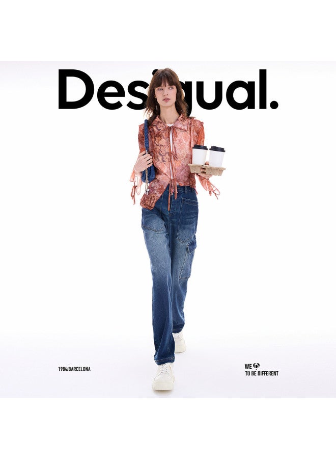 DESIGUAL [موضة إسبانية فاخرة] 25 وصول جديد لخريف/شتاء جينز نسائي فضفاض بقصة مستقيمة بأسلوب كارغو - Image 2
