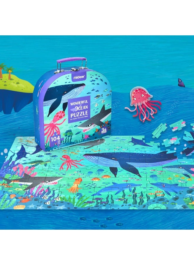 MiDeer Portable Puzzle Box – Wonderful Ocean 104-Piece Jigsaw Puzzle for Kids Age 3+ – Educational Sea Animal Puzzle with Carry Case – 40 x 70 cm - Image 4