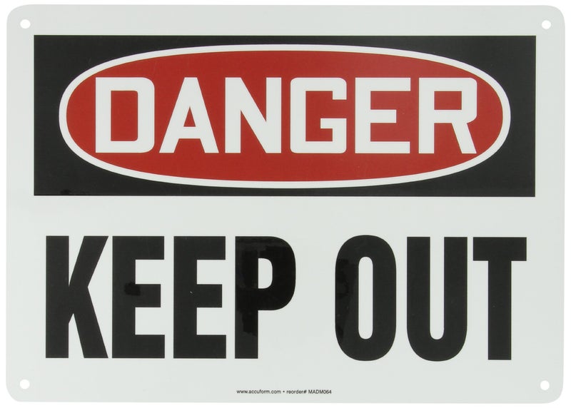 أكيوفورم علامة أمان من الألومنيوم من Accuform Madm064Va Legend ""Danger Keep Out"" 10 بوصة طول × 14 بوصة عرض أحمر/أسود على أبيض - Image 1