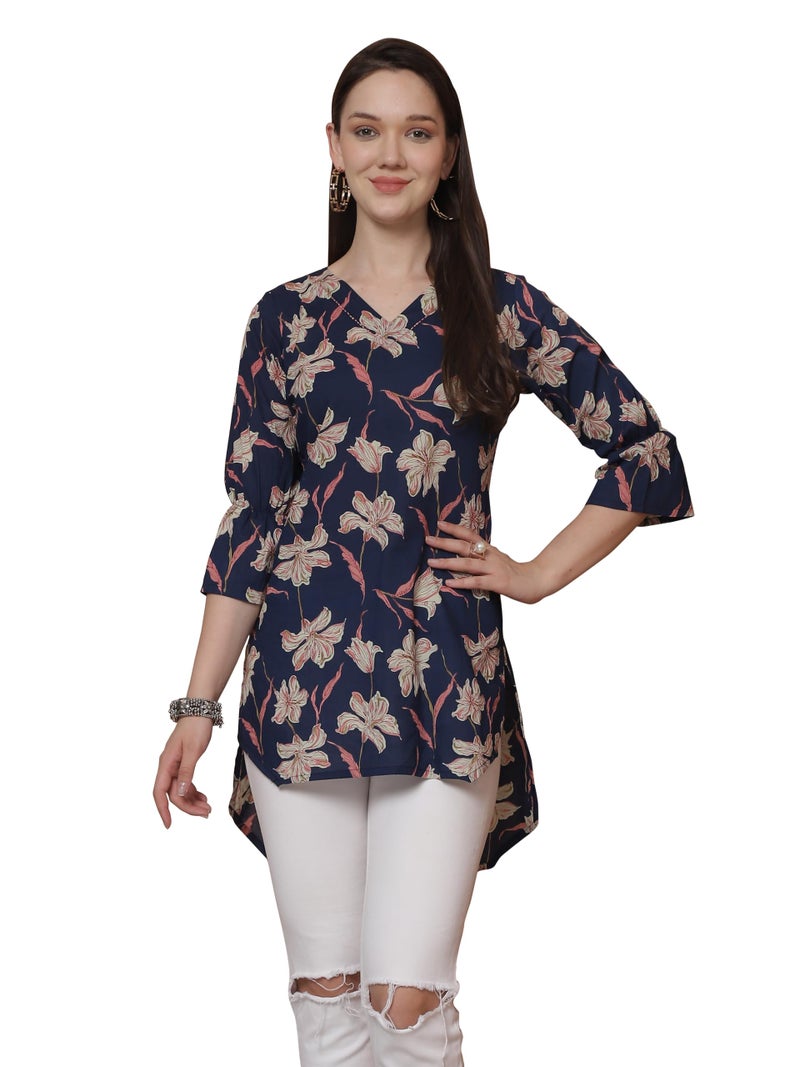 Rajnandini Women's Cotton Jaipuri Printed Tunic (JOPLJPR4005-3XL_Blue_3XL) - Image 1