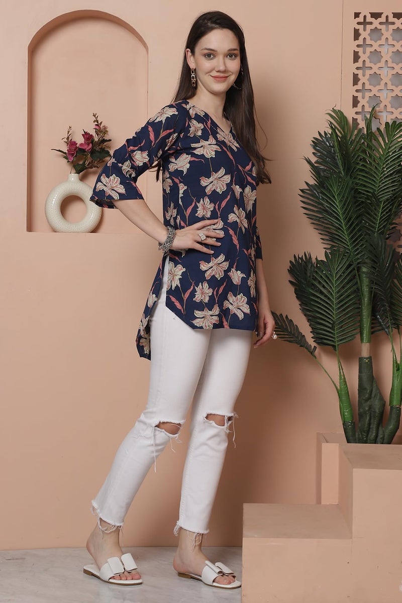Rajnandini Women's Cotton Jaipuri Printed Tunic (JOPLJPR4005-3XL_Blue_3XL) - Image 3