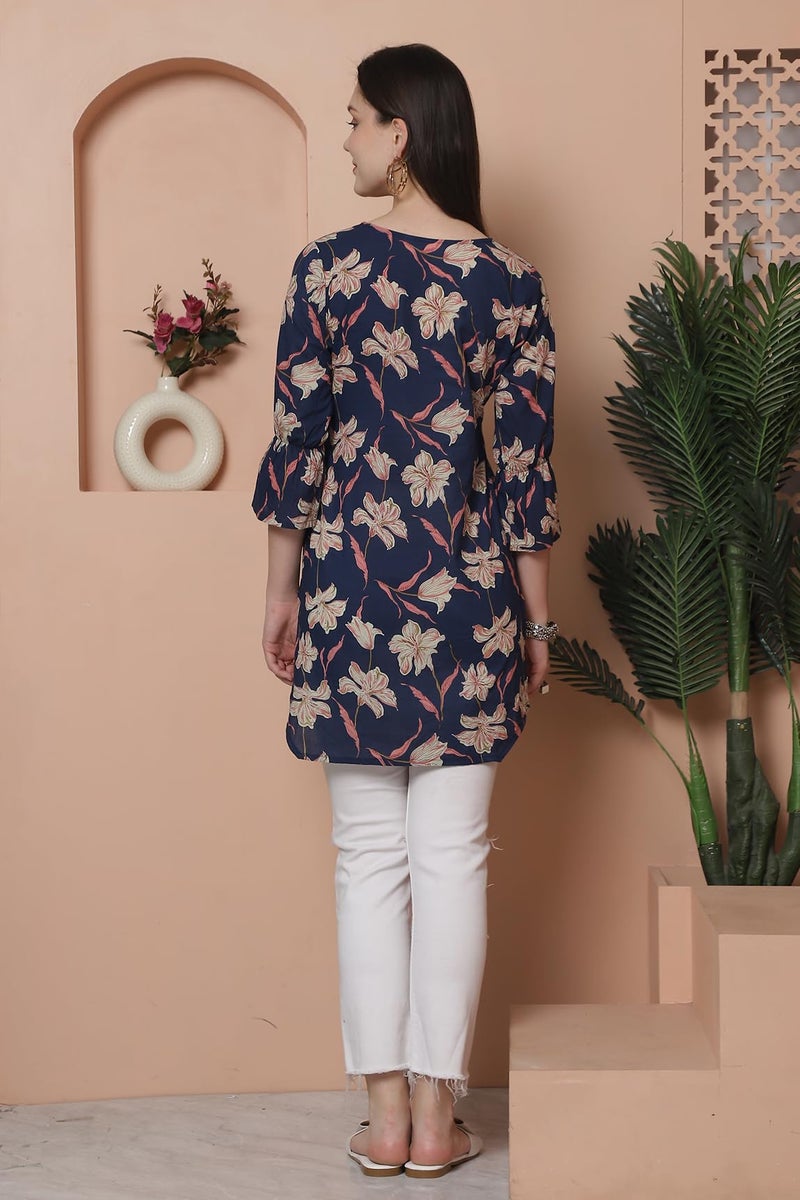 Rajnandini Women's Cotton Jaipuri Printed Tunic (JOPLJPR4005-3XL_Blue_3XL) - Image 2