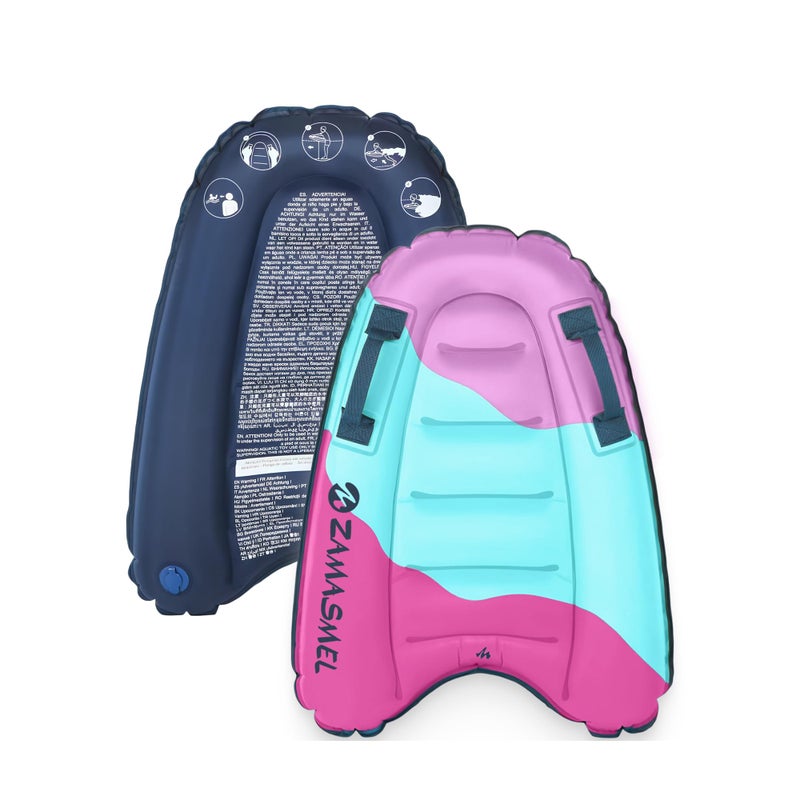ZAMASMEL Premium Kids Inflatable Boogie Board Lightweight Swimming Floating Surfboard for Beach Pool Fun Durable Inflatable Surf Body Board for Wave Riding Summer Pool Floats Beach Toys PurplePink - Image 2