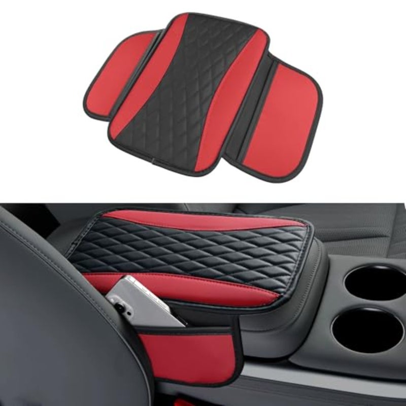 Patchwork Leather Car Center Console Cover, Microfiber Leather Vehicle Armrest Protector Cushion with 2 Storage Bags, Universal Cars Armrest Cushion for SUV, Sedan,  Truck - Image 1