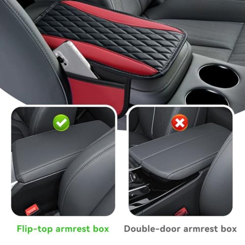 Patchwork Leather Car Center Console Cover, Microfiber Leather Vehicle Armrest Protector Cushion with 2 Storage Bags, Universal Cars Armrest Cushion for SUV, Sedan,  Truck - Image 4