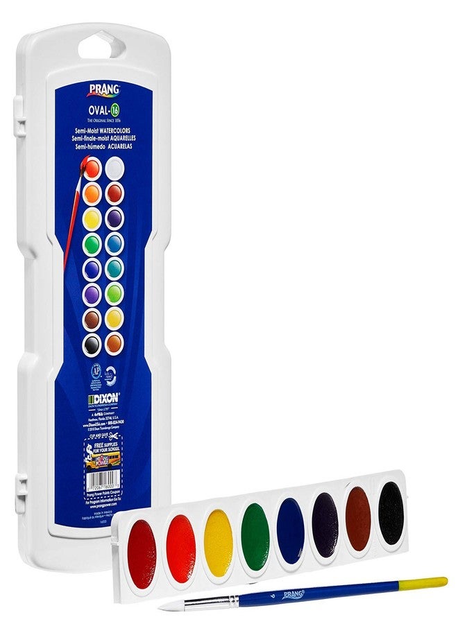 Dixon Prang Oval Watercolor Paint Set with Brush,16 Assorted Colors - Image 1