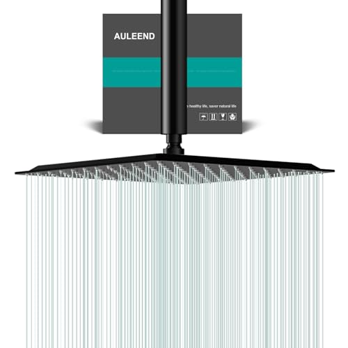 AULEEND Square Rain Shower Head High Flow Stainless SteelWork with any decorative styleAll Metal Rainfall Shower Head Matte Black 12 - Image 1