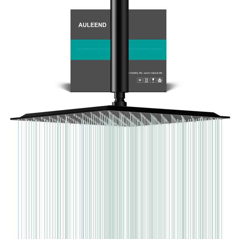 AULEEND Square Rain Shower Head High Flow Stainless SteelWork with any decorative styleAll Metal Rainfall Shower Head Matte Black 12 - Image 2