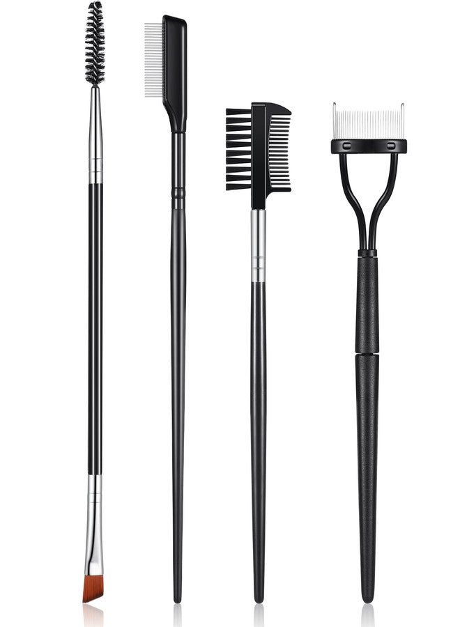 Skyley 4 Pieces Eyebrow Brush Eyelash Separator Brow Comb and Lash Spoolie Professional Eye Makeup Tools Metal Folding Lash Comb Black Double Head Eyelash Brush - Image 1