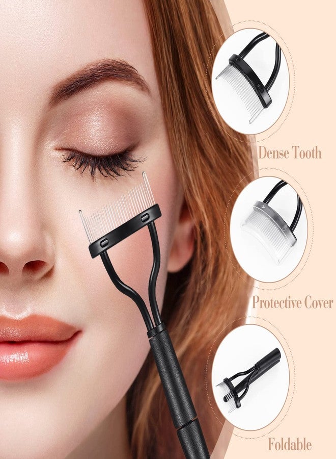 Skyley 4 Pieces Eyebrow Brush Eyelash Separator Brow Comb and Lash Spoolie Professional Eye Makeup Tools Metal Folding Lash Comb Black Double Head Eyelash Brush - Image 3