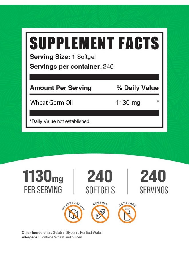 بالك سابلمنتس كبسولات زيت جنين القمح من BulkSupplements.com - مكمل زيت جنين القمح، زيت جنين القمح 1130 مجم - مكمل غذائي وخالي من الصويا، كبسولة هلامية واحدة لكل وجبة، 240 كبسولة هلامية (عبوة من 1)  - Image 2