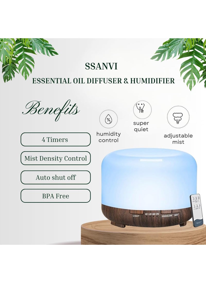 Ssanvi Ssanvi 500ml Premium Essential Oil Diffuser 5 in 1 Ultrasonic Aromatherapy Fragrant Oil Humidifier Vaporizer TimerAutoOff Safety SwitchBlack  - Image 2