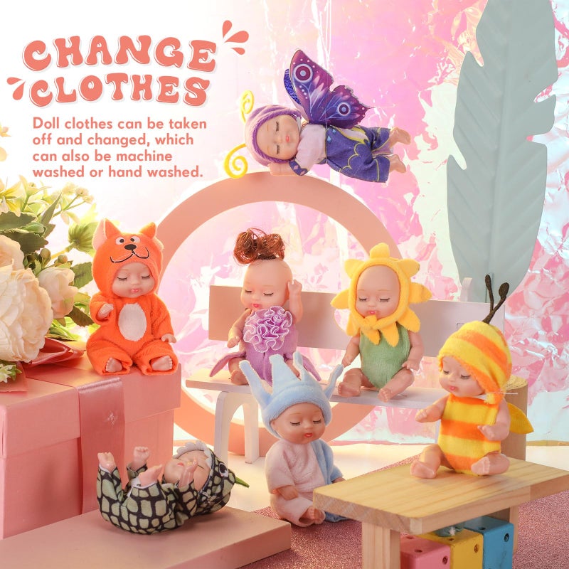 Hanaive 10 Pcs 4 Inch Mini Baby Dolls Lifelike Realistic Tiny Baby Dolls with Animal Clothes Cute Infant Figurine Gifts Set for Toddlers Girls Kids 3+ Easter Graduation Birthday(Cute Style) - Image 4