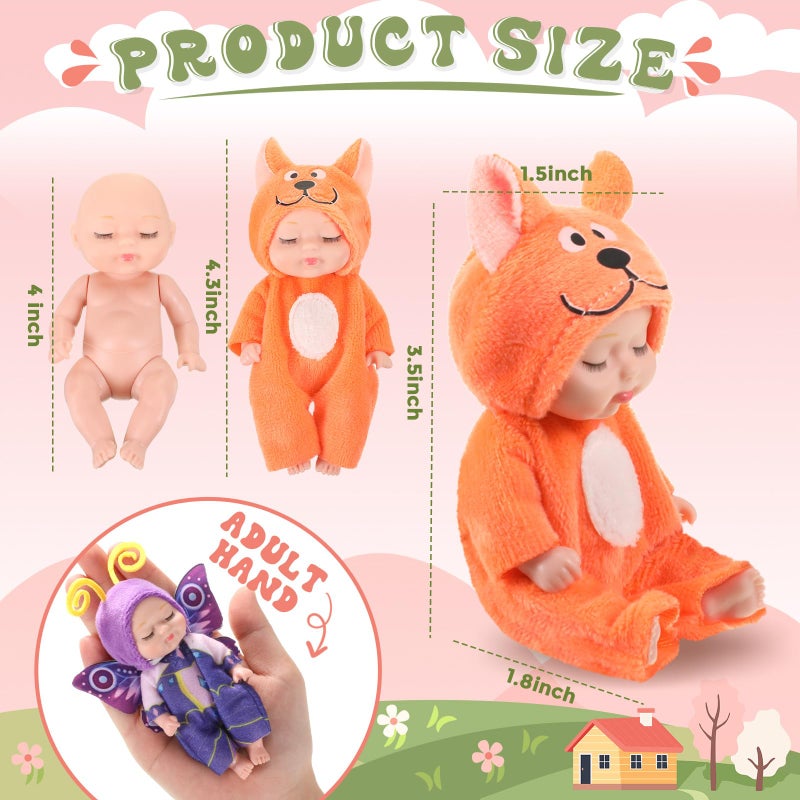 Hanaive 10 Pcs 4 Inch Mini Baby Dolls Lifelike Realistic Tiny Baby Dolls with Animal Clothes Cute Infant Figurine Gifts Set for Toddlers Girls Kids 3+ Easter Graduation Birthday(Cute Style) - Image 2