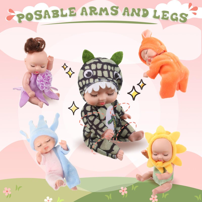 Hanaive 10 Pcs 4 Inch Mini Baby Dolls Lifelike Realistic Tiny Baby Dolls with Animal Clothes Cute Infant Figurine Gifts Set for Toddlers Girls Kids 3+ Easter Graduation Birthday(Cute Style) - Image 5