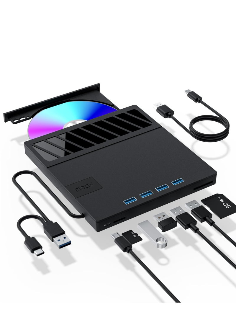 Excefore External CD/DVD Drive for Laptop, 7 in 1 USB Ultra-Slim Portable CD/DVD Player Burner, Slot Type CD ROM Burner Writer, Compatible with Laptop, MacBook, Windows 11/10/8/7, Linux (Black) - Image 1