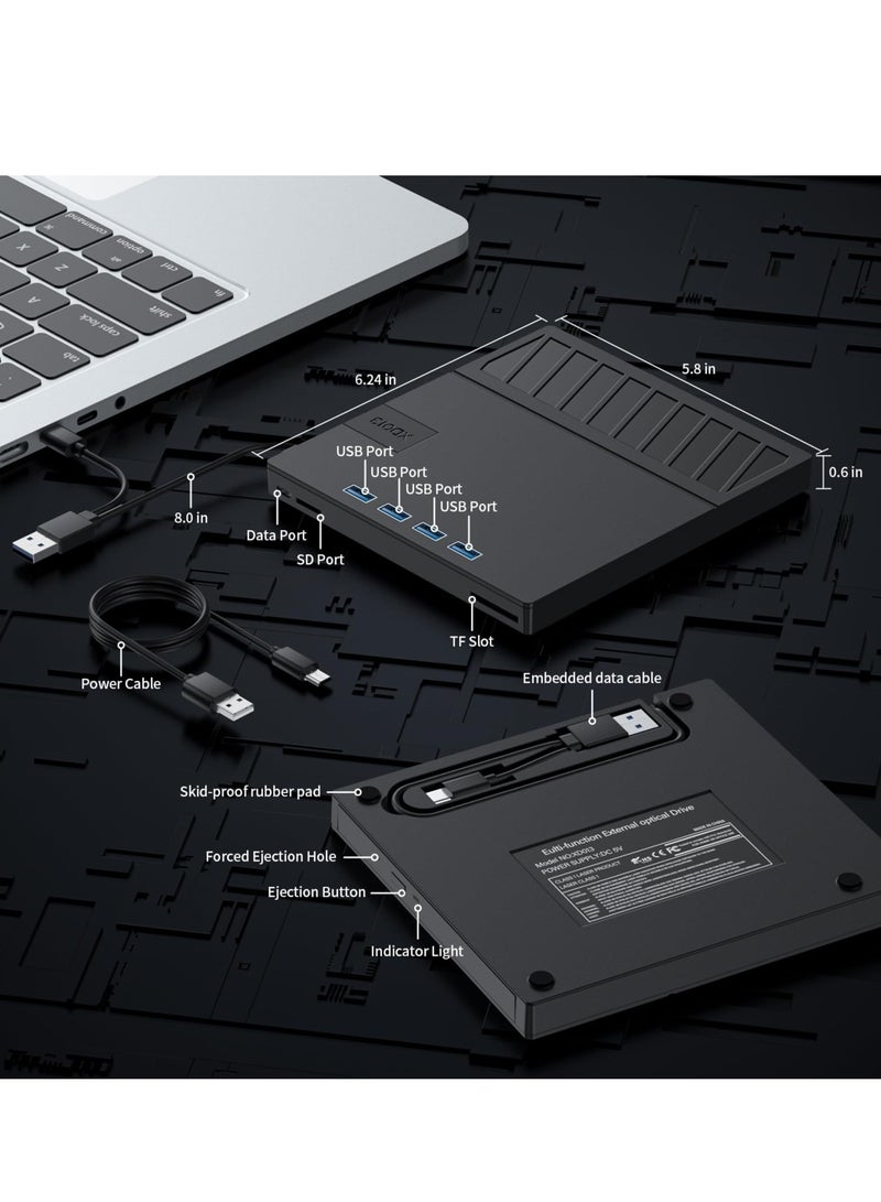 Excefore External CD/DVD Drive for Laptop, 7 in 1 USB Ultra-Slim Portable CD/DVD Player Burner, Slot Type CD ROM Burner Writer, Compatible with Laptop, MacBook, Windows 11/10/8/7, Linux (Black) - Image 4
