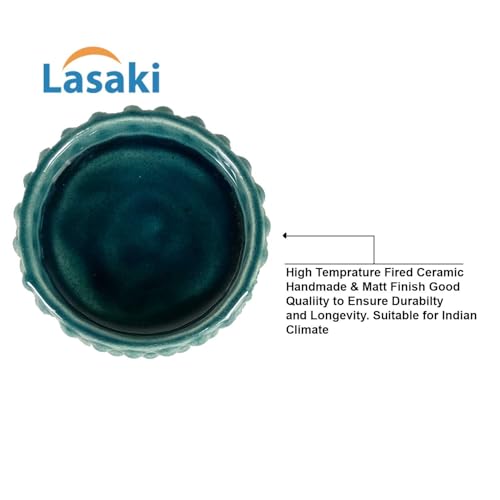 Lasaki Bubble Small Tray Blue HT10 Set of 2 | Round Ceramic (Plates/Saucers) for Pots, Planters, Flowers, Succulents | Decorative Garden Accessories | (H - 3 X D - 10.5 cm) Plants Not Included - Image 4